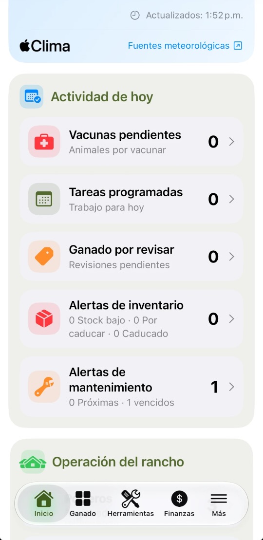 Actividad de hoy con tareas programadas en Bovitra